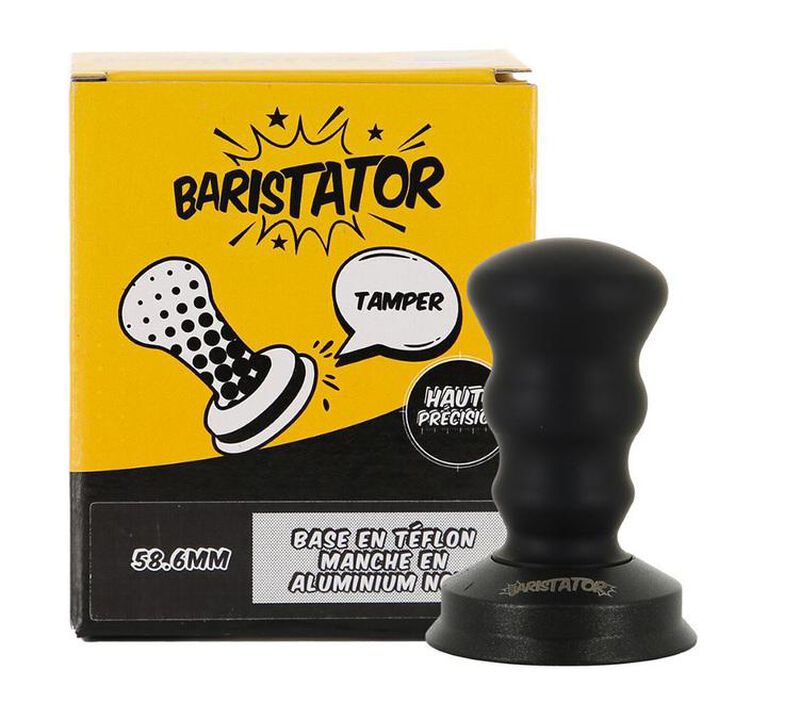 Tamper caf&eacute; BARISTATOR 58,6 mm base antistatique et manche en aluminium noir image number 0