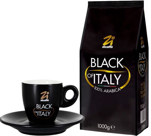 Zicaff&egrave; 'Black of Italy' 1kg coffee beans + Free espresso cup and saucer