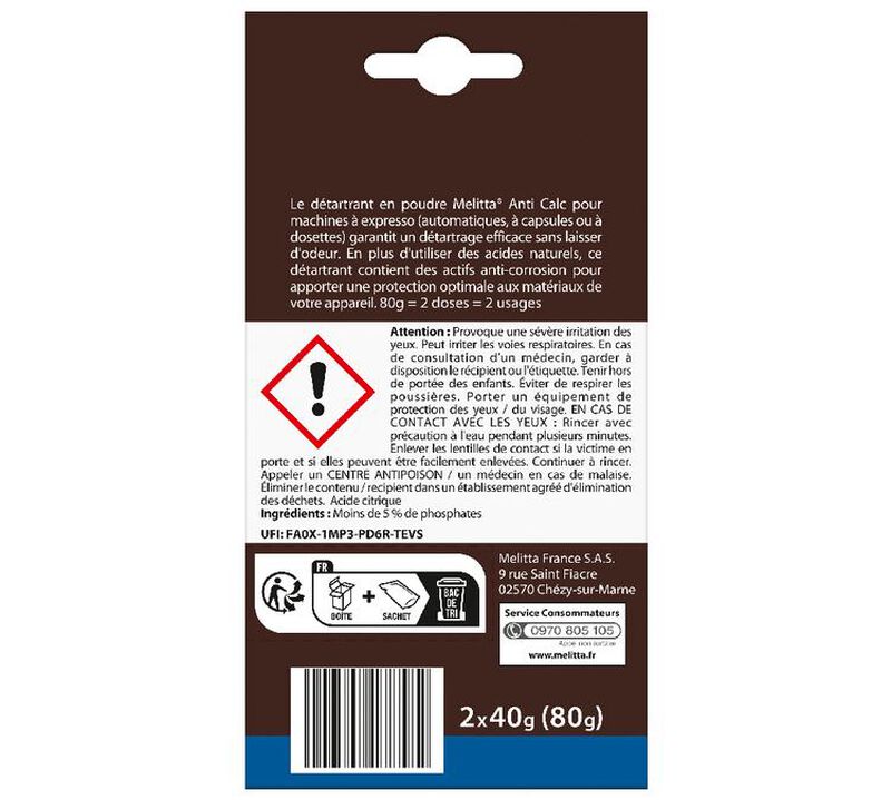 Melitta Anti Calc Descaler for Bean to Cup Machines - 2 x 40g image number 1