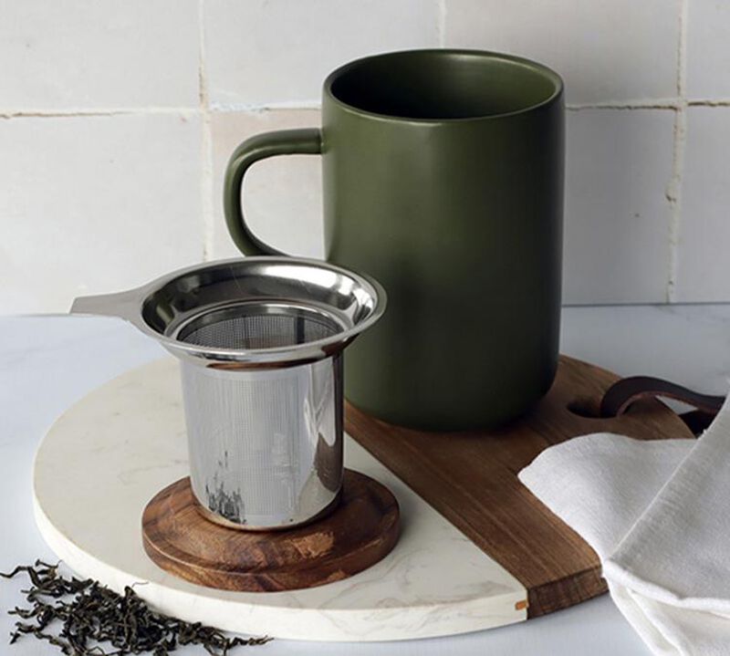 Ogo Living Juliet Stoneware Mug Acacia Lid with Strainer Khaki - 50cl image number 2