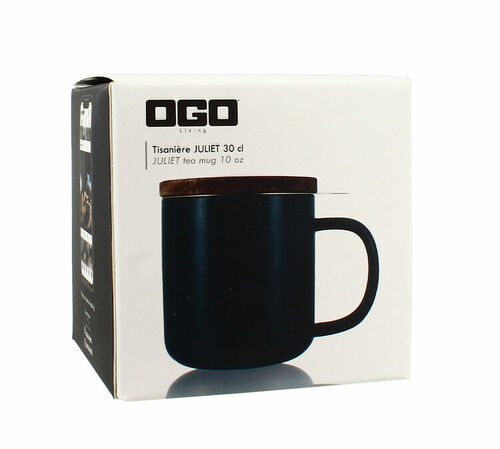 Tisani&egrave;re en gr&egrave;s bleu 300 ml avec couvercle en bois acacia OGO Living image number 1