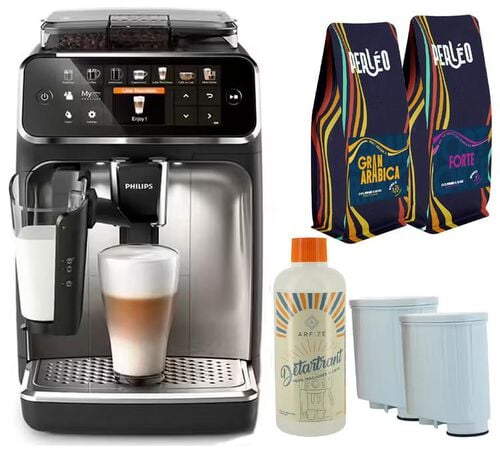 Expresso Broyeur PHILIPS S&eacute;rie 5400 EP5447/90 LatteGo - Chrom&eacute;e + Pack 4 mois d'entretien et de caf&eacute;