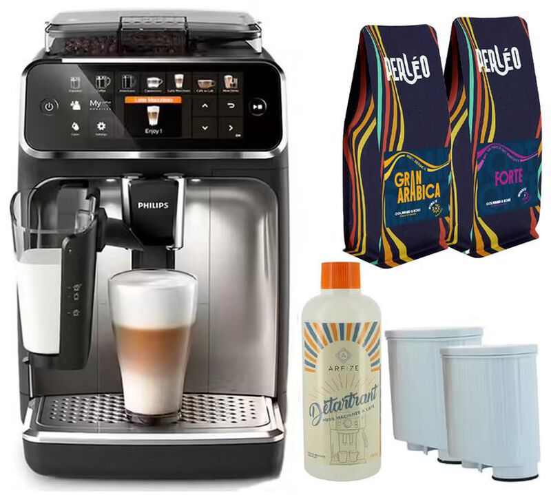 Expresso Broyeur PHILIPS S&eacute;rie 5400 EP5447/90 LatteGo - Chrom&eacute;e + Pack 4 mois d'entretien et de caf&eacute; image number 0