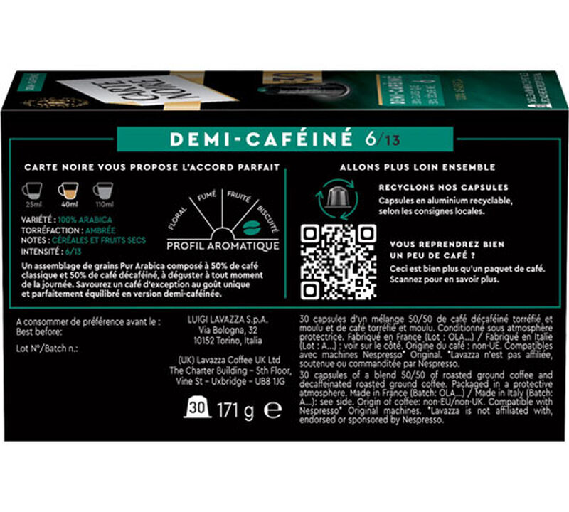 30 capsules compatibles Nespresso* Original Demi-caf&eacute;in&eacute; - CARTE NOIRE image number 1