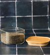Bo&icirc;te de conservation carr&eacute;e - PEBBLY - en verre et bambou - 500ml image number 1
