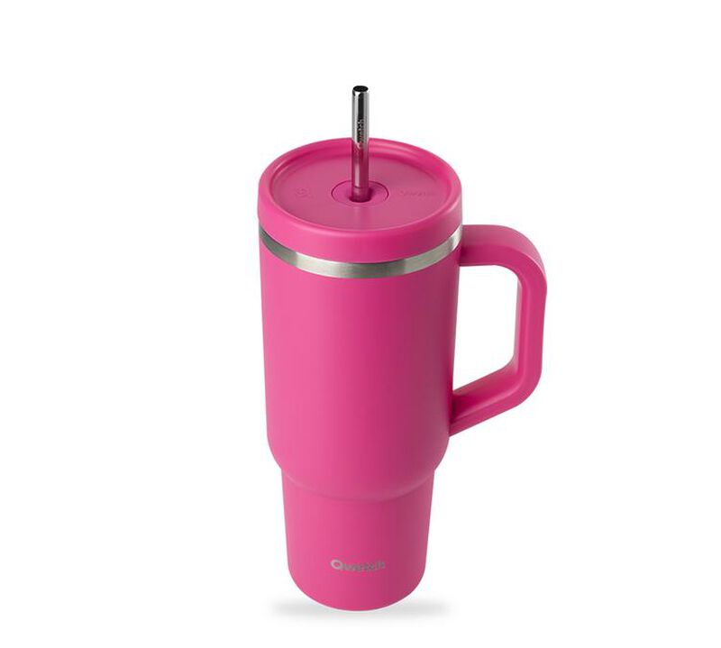 Gourde isotherme avec paille Travel cup magenta - 90 cl - QWETCH image number 1
