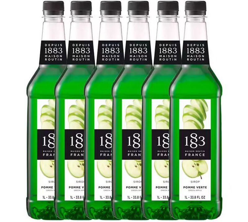 Lot de 6 Sirops Pomme Verte - Bouteille Plastique - 6x1L - 1883 ROUTIN image number 0