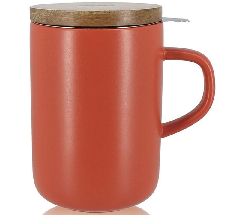 Ogo Living Juliet Stoneware Mug Acacia Lid with Strainer Paprika - 50cl image number 0