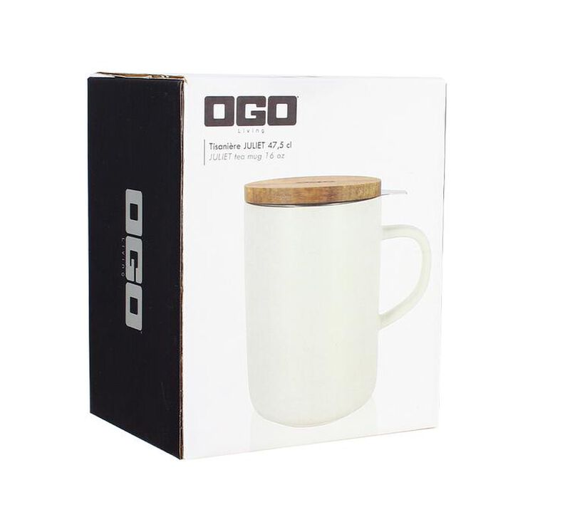 OGO Living White stoneware large tea infusing mug with wooden lid - 475ml image number 2