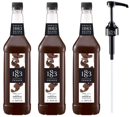 Lot sirop Chocolat - Bouteille Plastique - 3 x 1L + Pompe doseuse -1883 ROUTIN