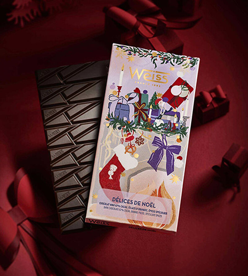 Tablette chocolat noir D&eacute;lice de No&euml;l - 90 g - MAISON WEISS image number 1