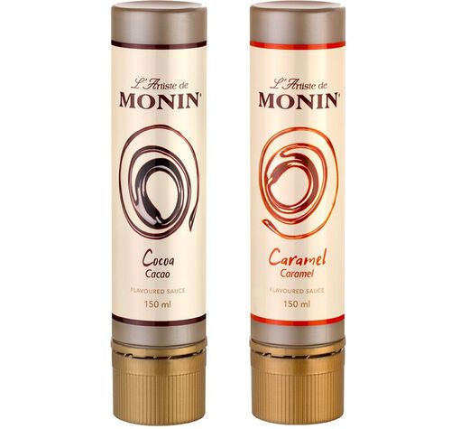 Lot de 2 Sauces L'Artiste de Monin - Caramel + Cacao - 2 x 150 ml