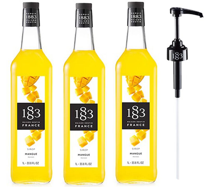 Sirop Mangue- Bouteille plastique - 3 x 1L + Pompe doseuse 1883 ROUTIN image number 0