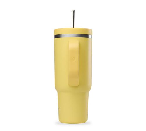 Gourde isotherme avec paille Travel cup jaune citron - 90 cl - QWETCH image number 2