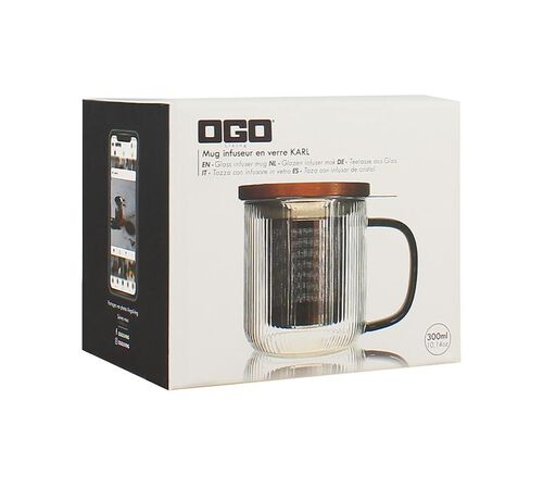 Tisani&egrave;re en verre 300 ml Gris fum&eacute; et couvercle bois acacia OGO Living image number 3