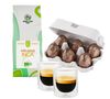 Lot cadeau de P&acirc;ques : 250 g Caf&eacute; moulu M&eacute;lange Inca Green Lion Coffee, &oelig;ufs en chocolat et lot de verres - MAXICOFFEE image number 0