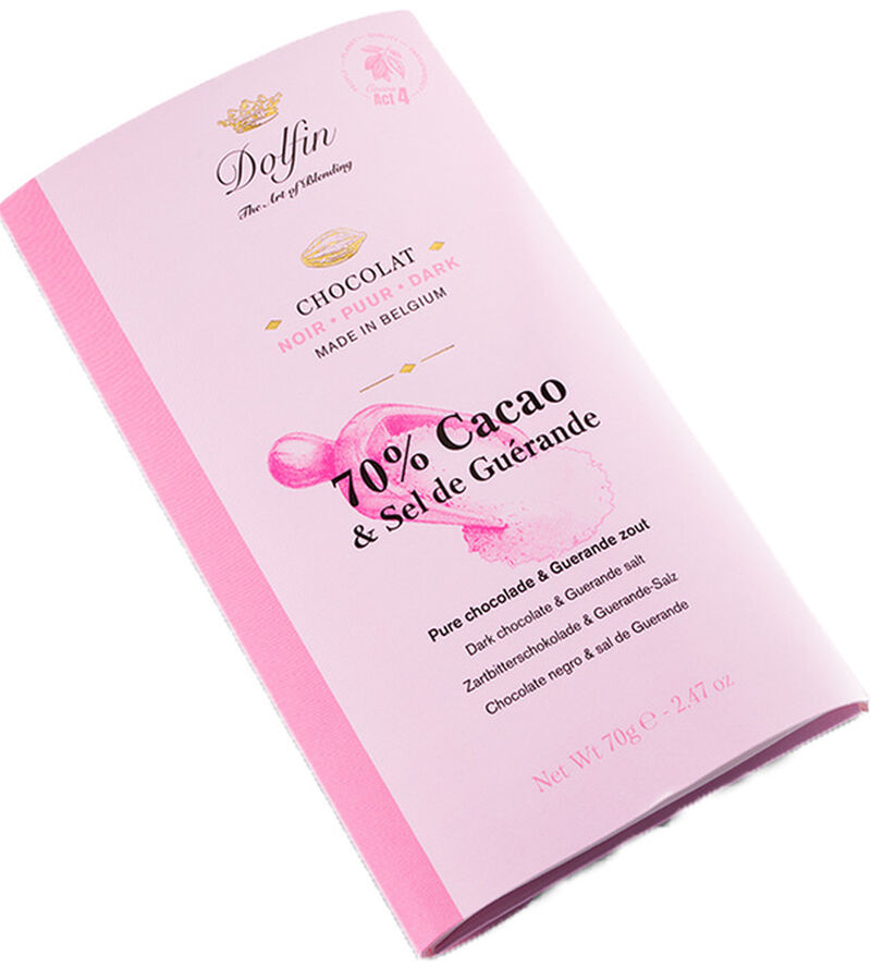 Tablette Chocolat Noir 70% Fleur de Sel - 70 g - DOLFIN image number 1