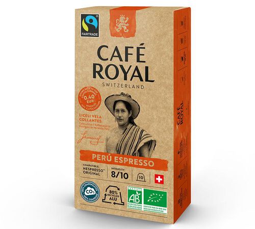 10 capsules compatibles Nespresso* Original P&eacute;rou Espresso Bio - Fairtrade - CAF&Eacute; ROYAL