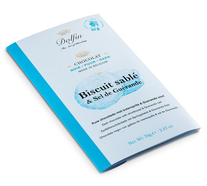 Tablette Chocolat noir 60% biscuit sabl&eacute; & sel de Gu&eacute;rande - 70 g - DOLFIN image number 1