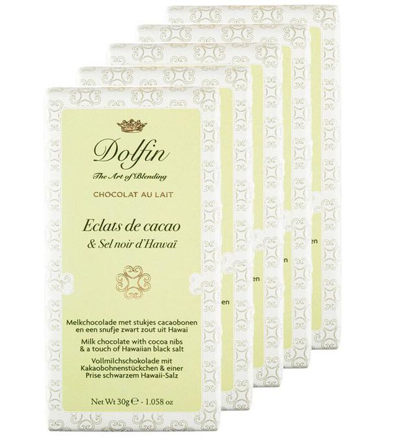 Lot 5 Tablettes Chocolat au Lait aux &Eacute;clats de Cacao & Sel Noir d'Hawa&iuml; - 5 x 30 g - DOLFIN image number 0