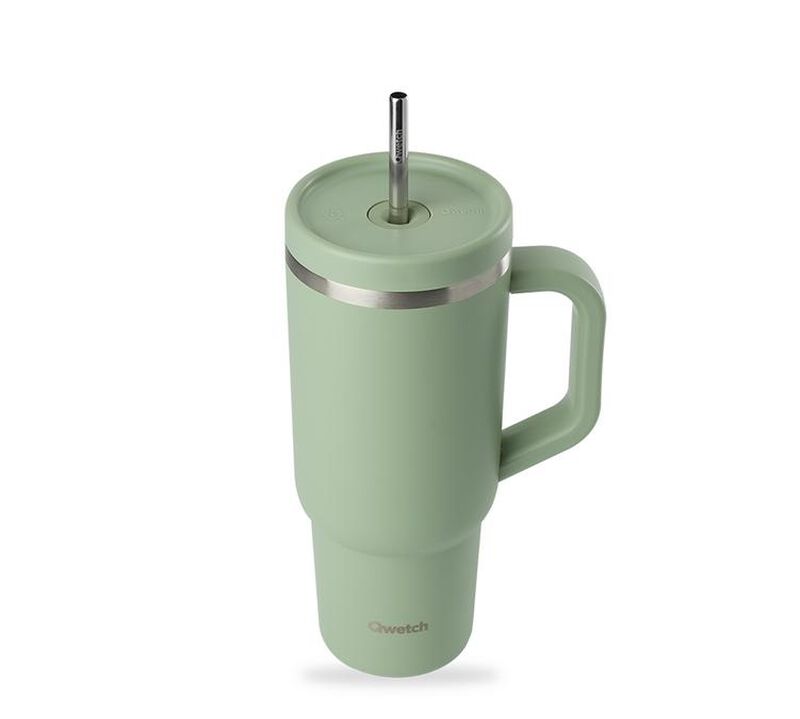 Gourde isotherme avec paille Travel cup vert tilleul - 90 cl - QWETCH image number 2