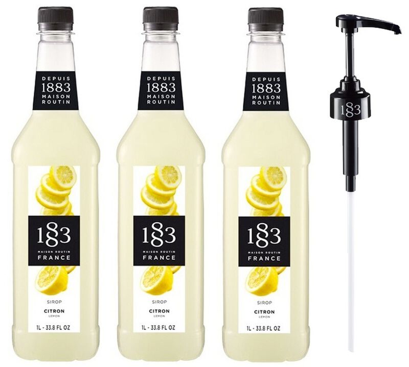 Lot de 3 Sirops Citron - Bouteille Plastique - 3x1L + Pompe - 1883 ROUTIN doseuse image number 0