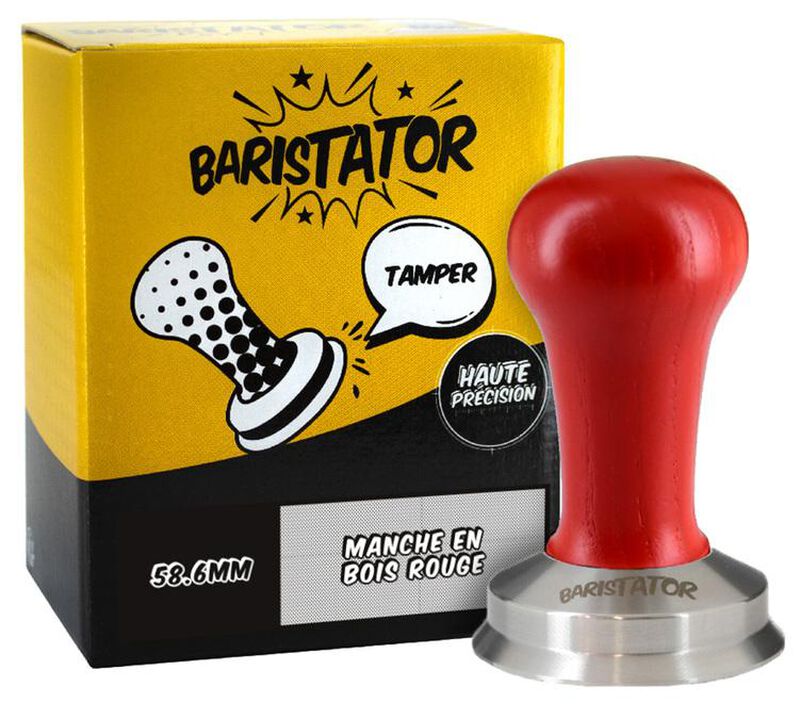 Baristator high-precision 58.6mm tamper with red wooden handle image number 0