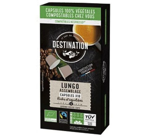 10 Nespresso* Original Compatible Capsules Organic Lungo &ndash; DESTINATION