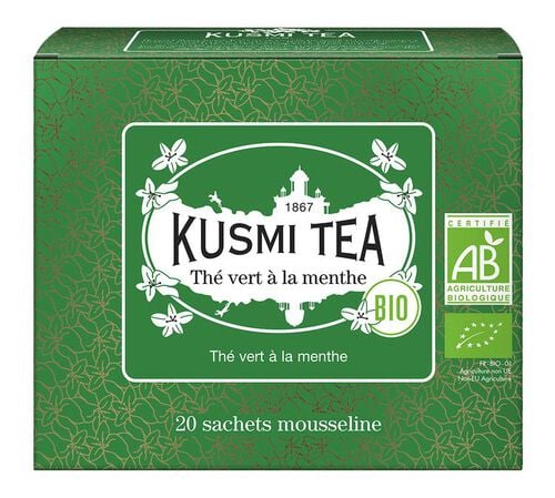 T&egrave; verde biologico con menta - 20 bustine di t&egrave; in mussola - Kusmi Tea