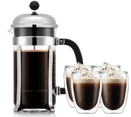 Cafeti&egrave;re &agrave; piston Chambord 8 tasses (1L) + 4 verres de 35cl - BODUM