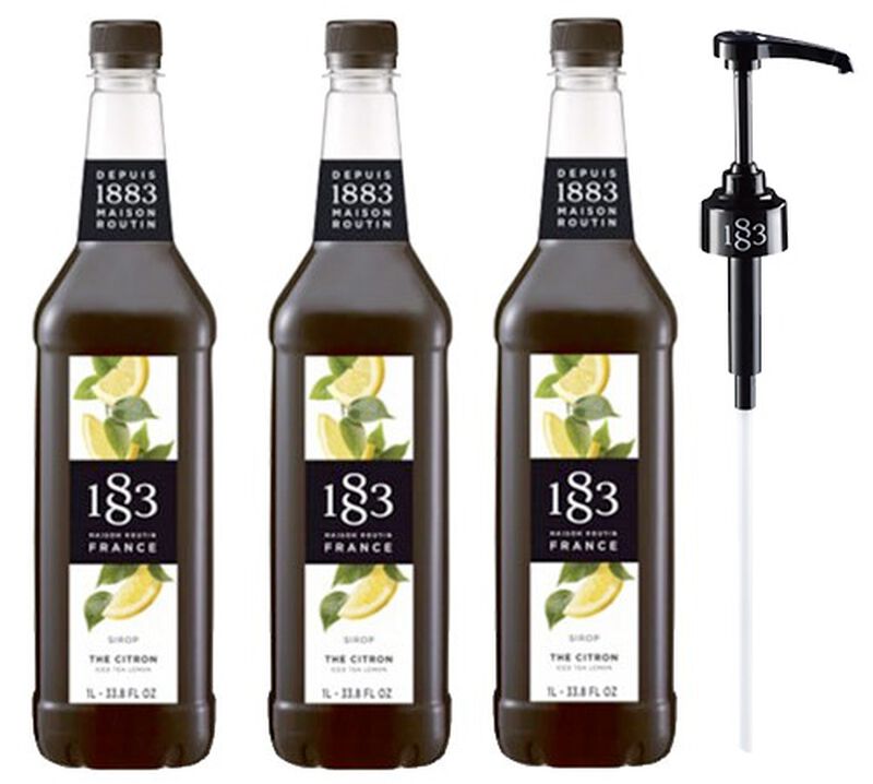 Sirop Th&eacute; Citron- Bouteille plastique - 3 x 1L + Pompe doseuse 1883 ROUTIN image number 0
