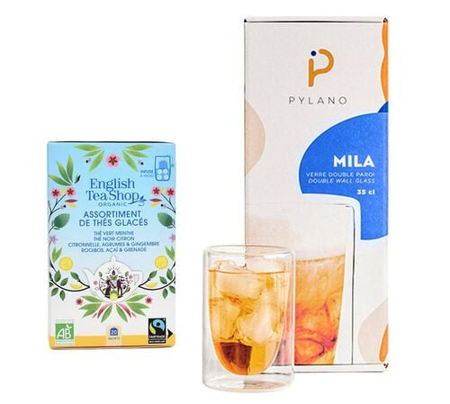 Pack th&eacute; glac&eacute; et verres double paroi- Verres 35 cl PYLANO Th&eacute;s glac&eacute;s ENGLISH TEA SHOP