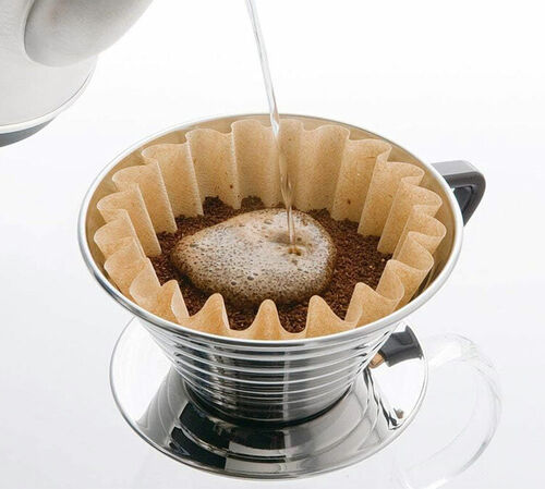 4-Cup flat-bottomed Kalita Wave Dripper 185 in stainless steel image number 1