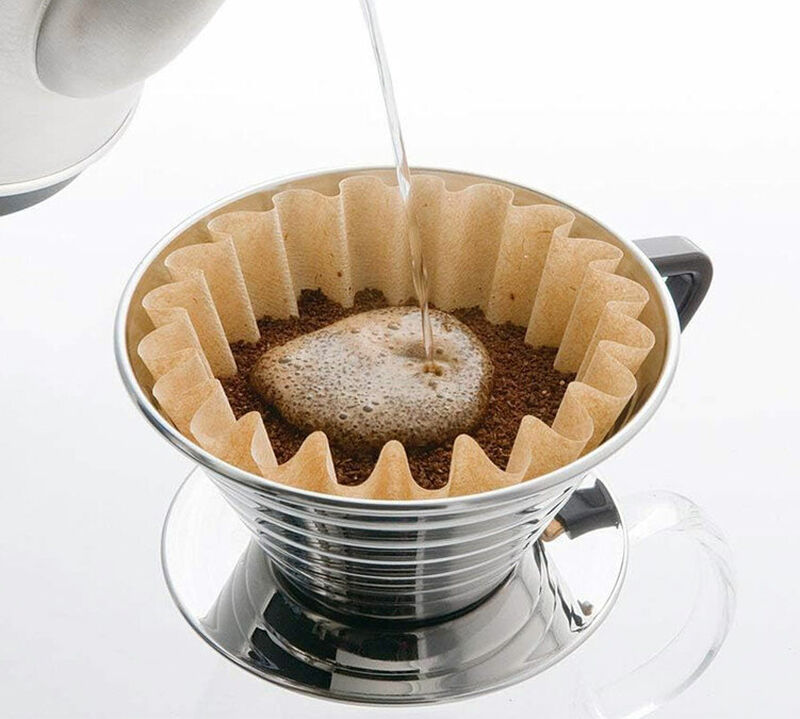 4-Cup flat-bottomed Kalita Wave Dripper 185 in stainless steel image number 1