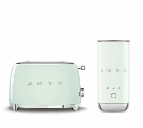 Set Petit-D&eacute;jeuner Grille-Pain TSF01PGEU et Mousseur &agrave; lait MFF02PGEU Vert d'eau - SMEG