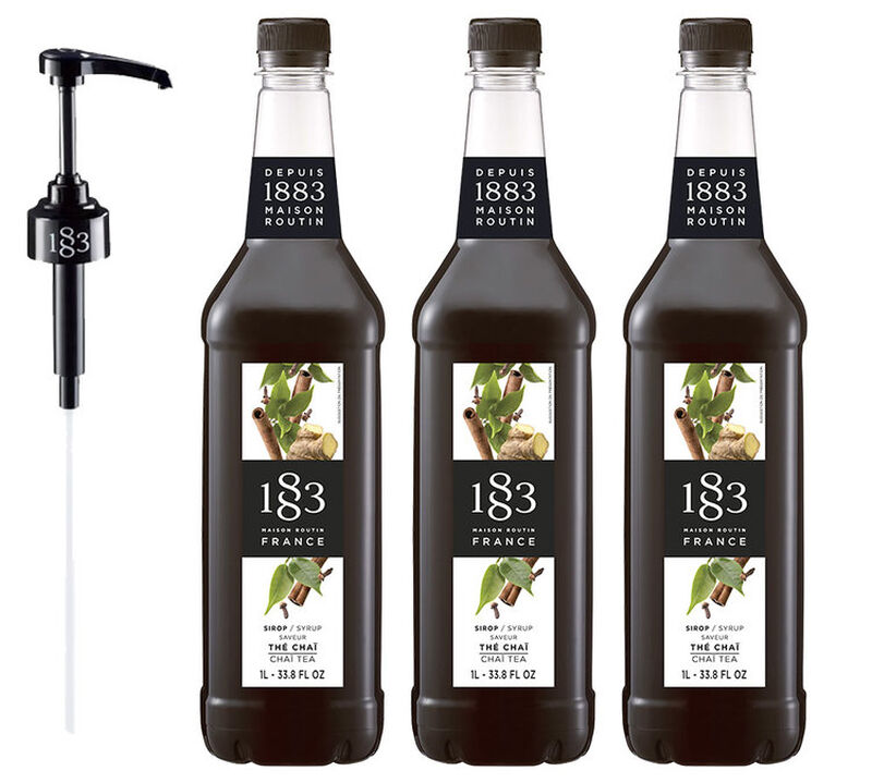 Lot de 3 sirops Th&eacute; Cha&iuml; - Bouteille plastique - 3x1L + Pompe doseuse - 1883 ROUTIN image number 0