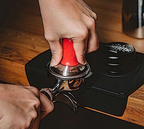 Baristator high-precision 58.6mm tamper with red wooden handle image number 1