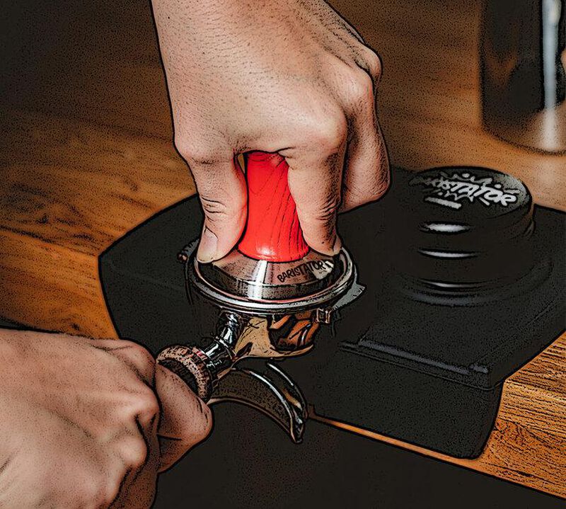 Baristator high-precision 58.6mm tamper with red wooden handle image number 1