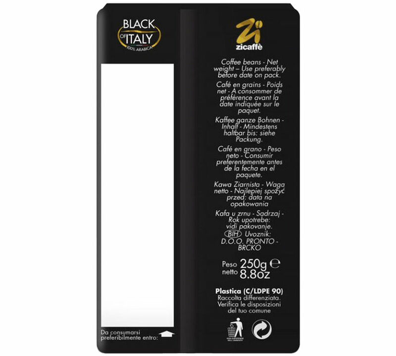 Zicaff&egrave; Coffee Beans Black of Italy 100% Arabica - 250g image number 2