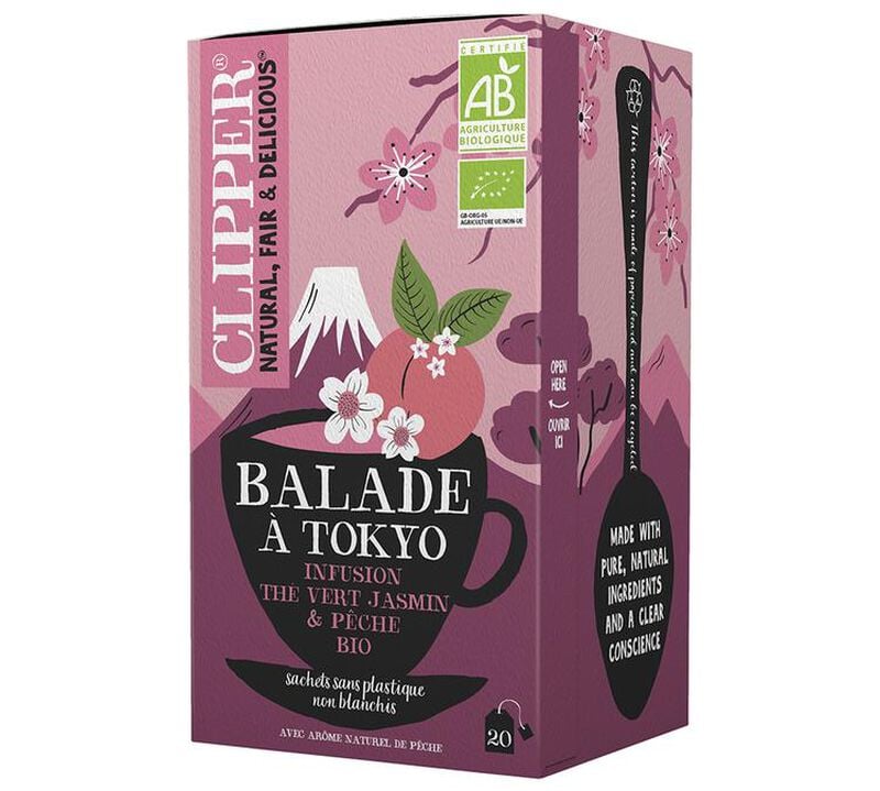 Infusion Th&eacute; Vert Jasmin, P&ecirc;che "Balade &agrave; Tokyo" Bio - 20 sachets - CLIPPER image number 0