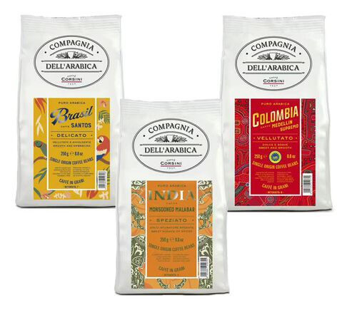 3 x 250 g - Caf&eacute; en grain - Pack Colombia India Brazil - CORSINI