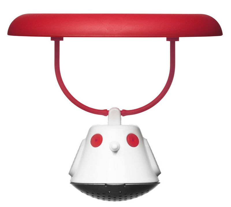 40cl glass mug and red Birdie tea infuser lid - QDO image number 1