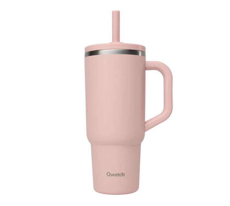 Gourde isotherme paille et bouchon &eacute;tanche rose pastel - 90 cl - QWETCH image number 0