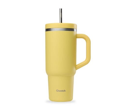 Gourde isotherme avec paille Travel cup jaune citron - 90 cl - QWETCH