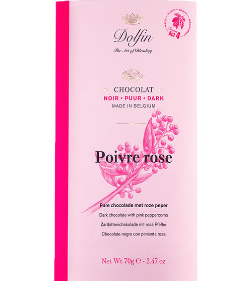 Dolfin Pink Peppercorn Dark Chocolate Bar 60% Cocoa - 70g