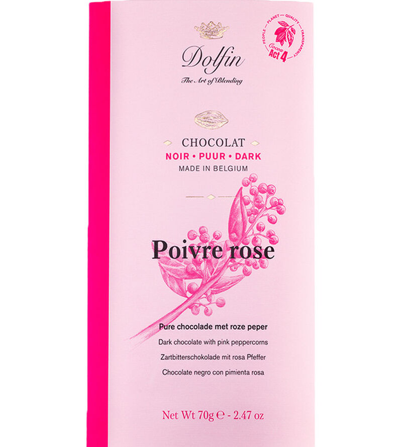 Dolfin Pink Peppercorn Dark Chocolate Bar 60% Cocoa - 70g image number 0