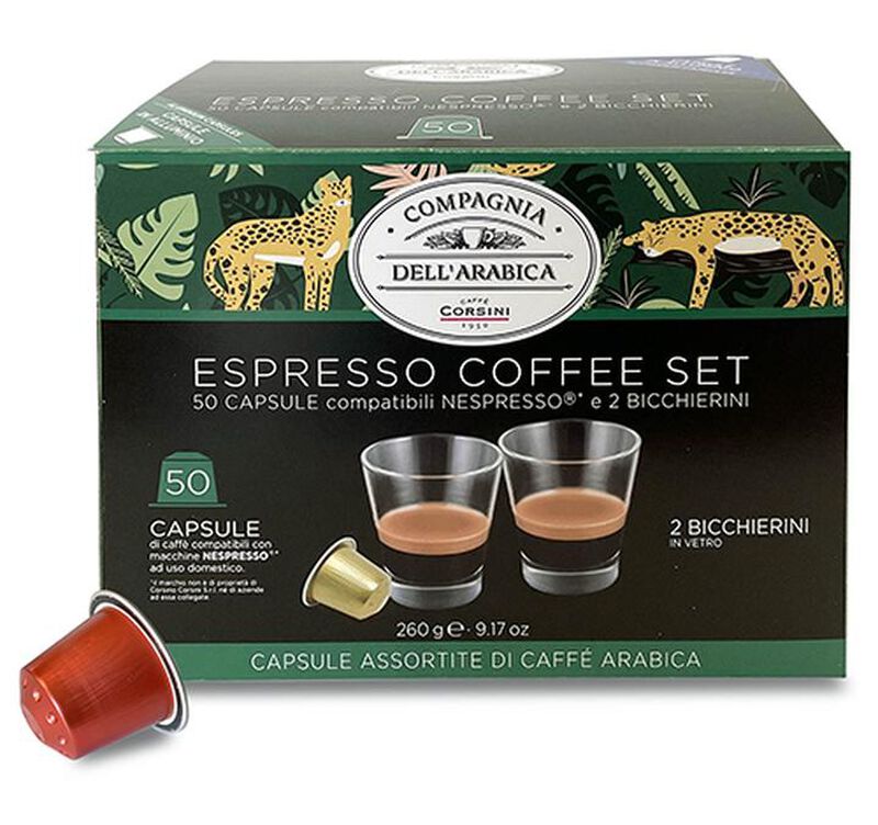 50 capsules compatibles Nespresso* Original + 2 verres espresso - CORSINI image number 2
