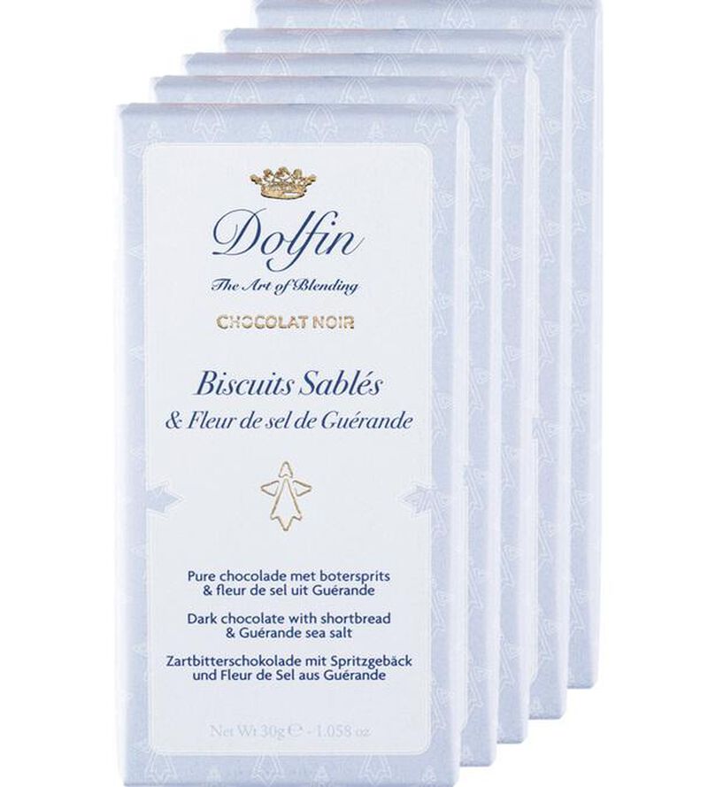 Lot 5 Tablettes Chocolat Noir aux Biscuits Sabl&eacute;s & Fleur de Sel de Gu&eacute;rande - 5 x 30 g - DOLFIN image number 0