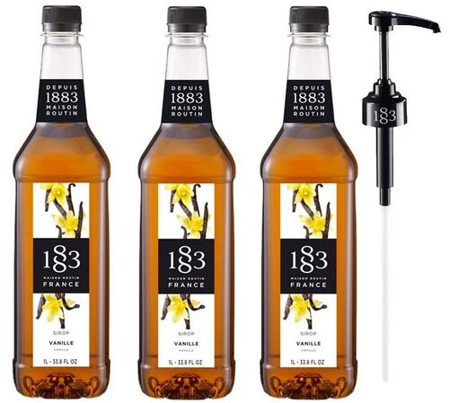 Lot de 3 Sirops Vanille- Bouteille Plastique - 3x1L + Pompe doseuse 1883 ROUTIN