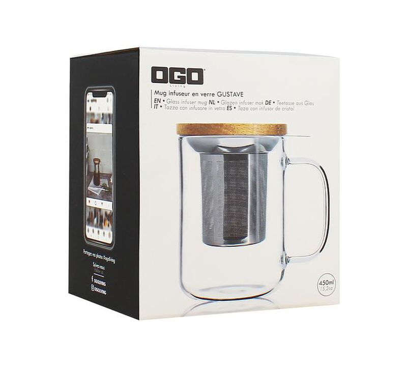 Glass mug with tea infuser and bamboo lid- 39cl - OGO Living image number 2